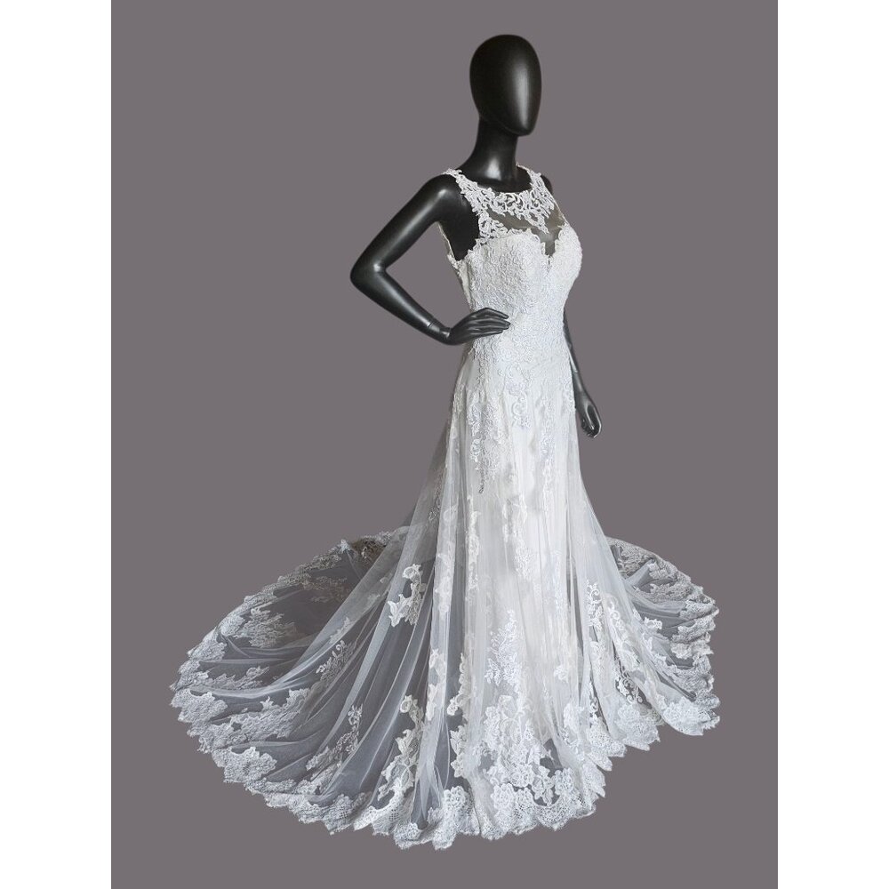 White Lace Illusion Bodice Open Back Wedding Gown - Morilee Madeline Gardner - Picture 2 of 12
